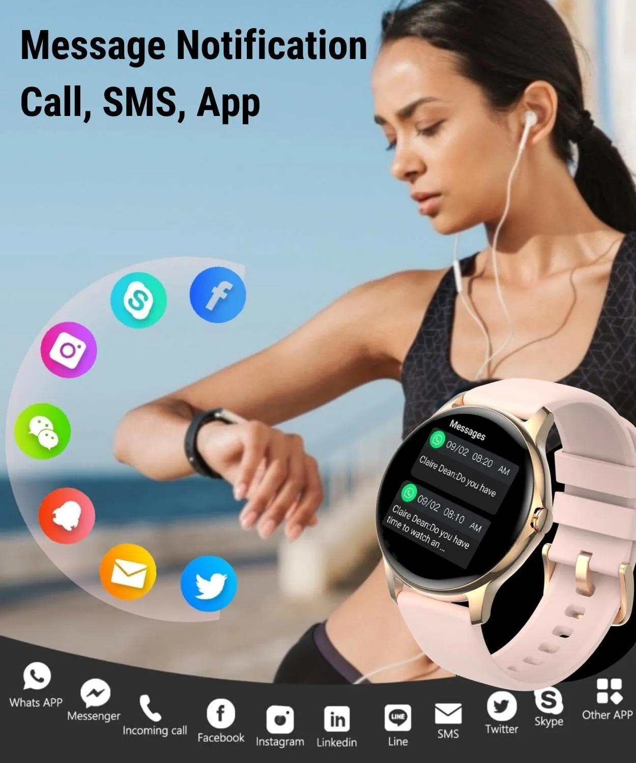 Holiday Smart Watches for Women (Answer/Make Calls), 1.32" Full Touch Screen Heart Rate/Sleep Monitor/Pedometer, IP68 Waterproof Fitness Watch for Android iOS Phone (51Pink)