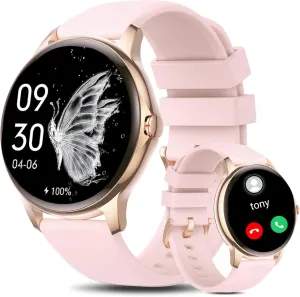 Holiday Smart Watches for Women (Answer/Make Calls), 1.32" Full Touch Screen Heart Rate/Sleep Monitor/Pedometer, IP68 Waterproof Fitness Watch for Android iOS Phone (51Pink)