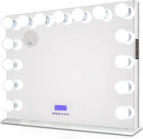 Hollywood LED Makeup Mirror for Vanity | Bluetooth Speaker | USB Charging Ports, 2X Power Outlets, LED Display, 2700K, 4000K, 6500K Tri-Color Lights LED Bulbs Vanity Makeup Mirror (40" x 30")