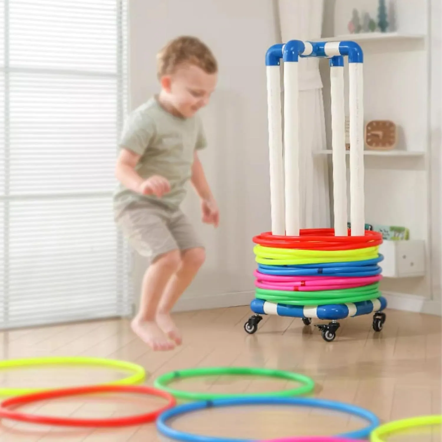 Home Children's Hula Hoop Storage Shelf for Obstacle Course, Removable Fitness Hoop Cart, Portable Sports Hula Hoops Holder for Elementary School(45cm (17 3/4"))