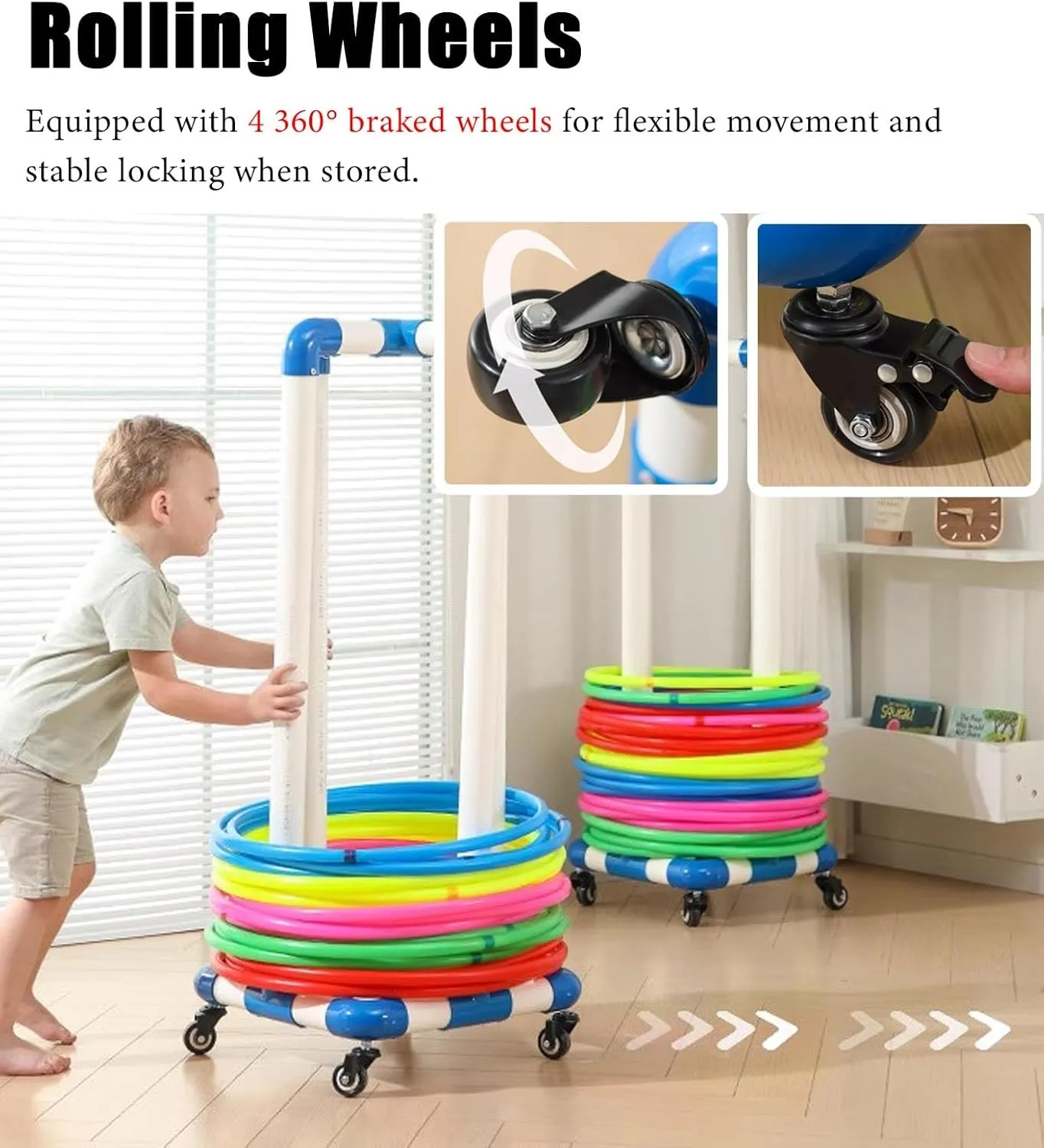 Home Children's Hula Hoop Storage Shelf for Obstacle Course, Removable Fitness Hoop Cart, Portable Sports Hula Hoops Holder for Elementary School(45cm (17 3/4"))