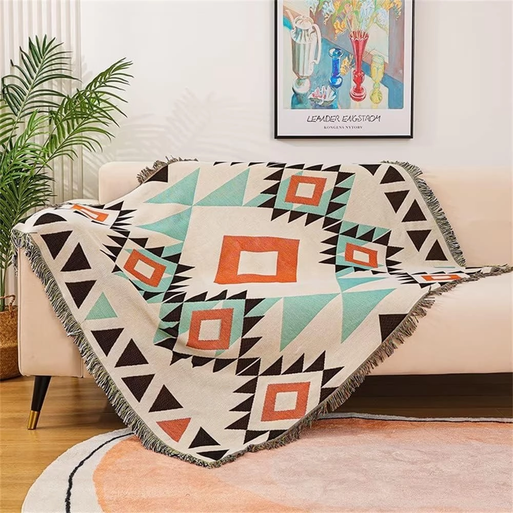 Homesy Aztec Throw Blankets Navajo Southwestern Throws Cover Reversible Green Boho Southwest Blanket for Couch Chair Sofa Bed Home Outdoor Beach Car Tent Travel Camping 51"x63"
