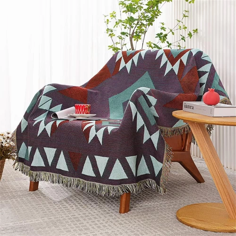 Homesy Aztec Throw Blankets Navajo Southwestern Throws Cover Reversible Green Boho Southwest Blanket for Couch Chair Sofa Bed Home Outdoor Beach Car Tent Travel Camping 51"x63"