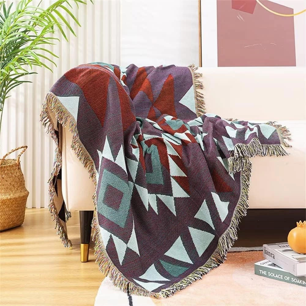 Homesy Aztec Throw Blankets Navajo Southwestern Throws Cover Reversible Green Boho Southwest Blanket for Couch Chair Sofa Bed Home Outdoor Beach Car Tent Travel Camping 51"x63"