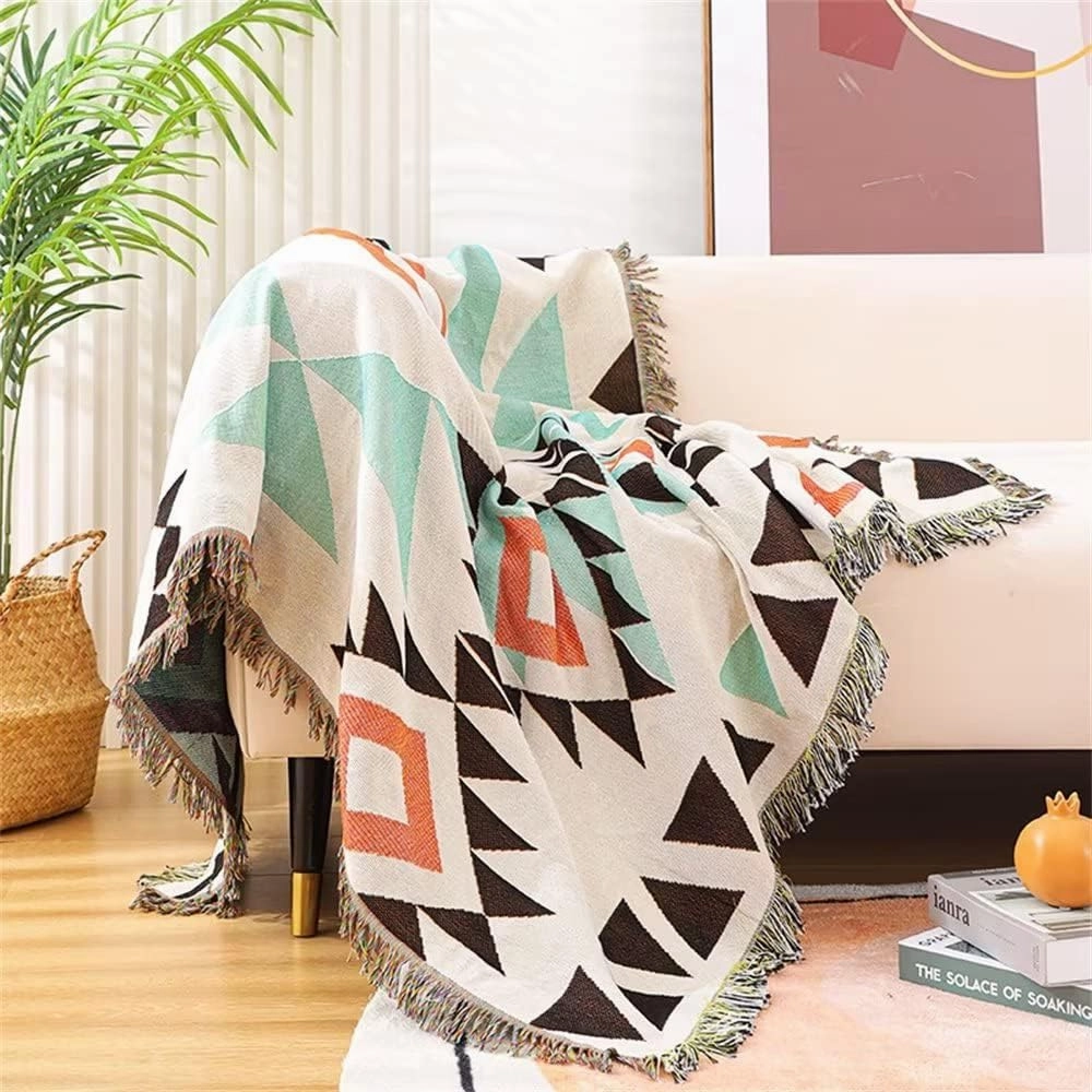 Homesy Aztec Throw Blankets Navajo Southwestern Throws Cover Reversible Green Boho Southwest Blanket for Couch Chair Sofa Bed Home Outdoor Beach Car Tent Travel Camping 51"x63"
