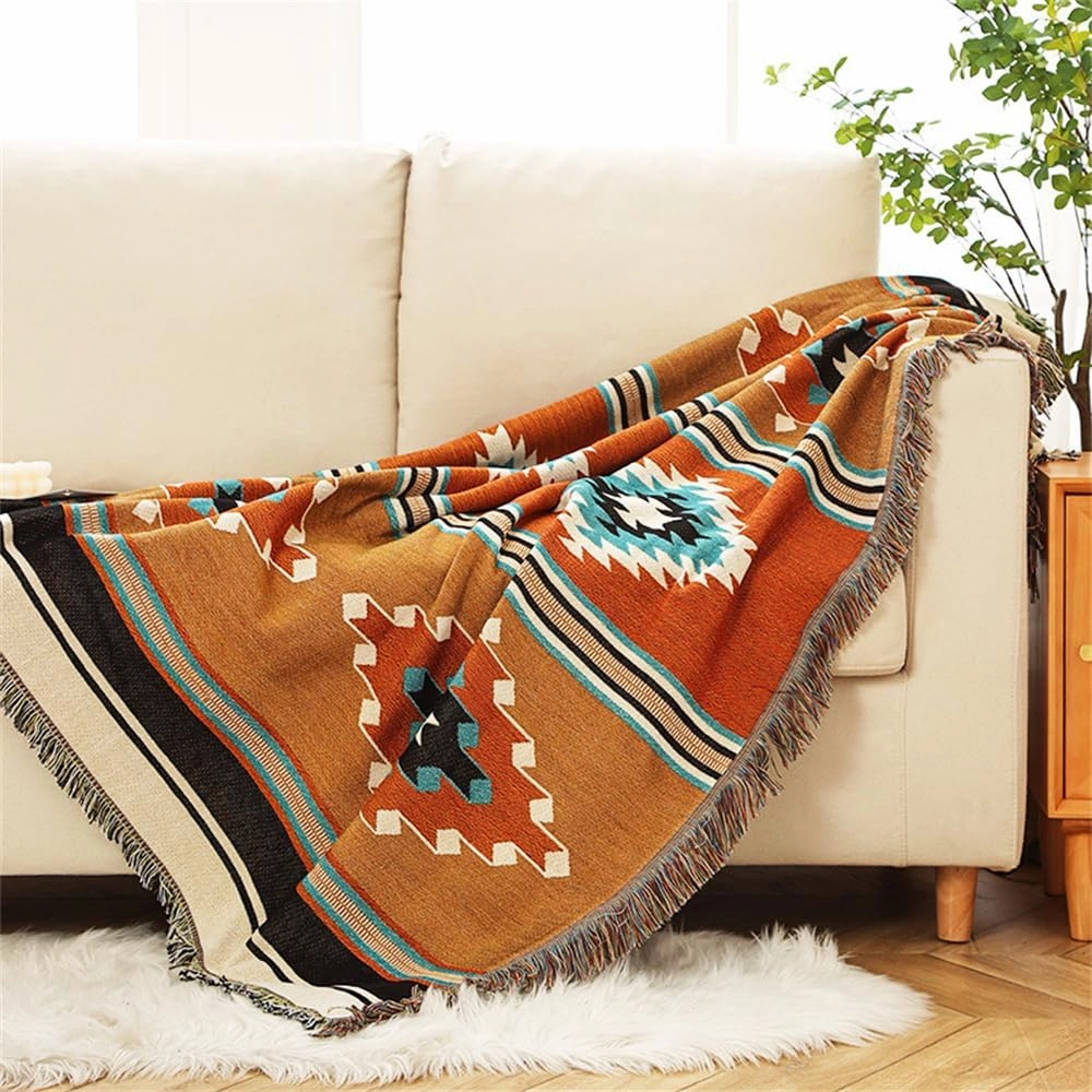 Homesy Boho Throw Blankets Southwestern Bed Throws Cover Reversible Green Aztec Southwest Blanket for Couch Chair Sofa Home Outdoor Beach Car Tent Travel Camping 51"x63"