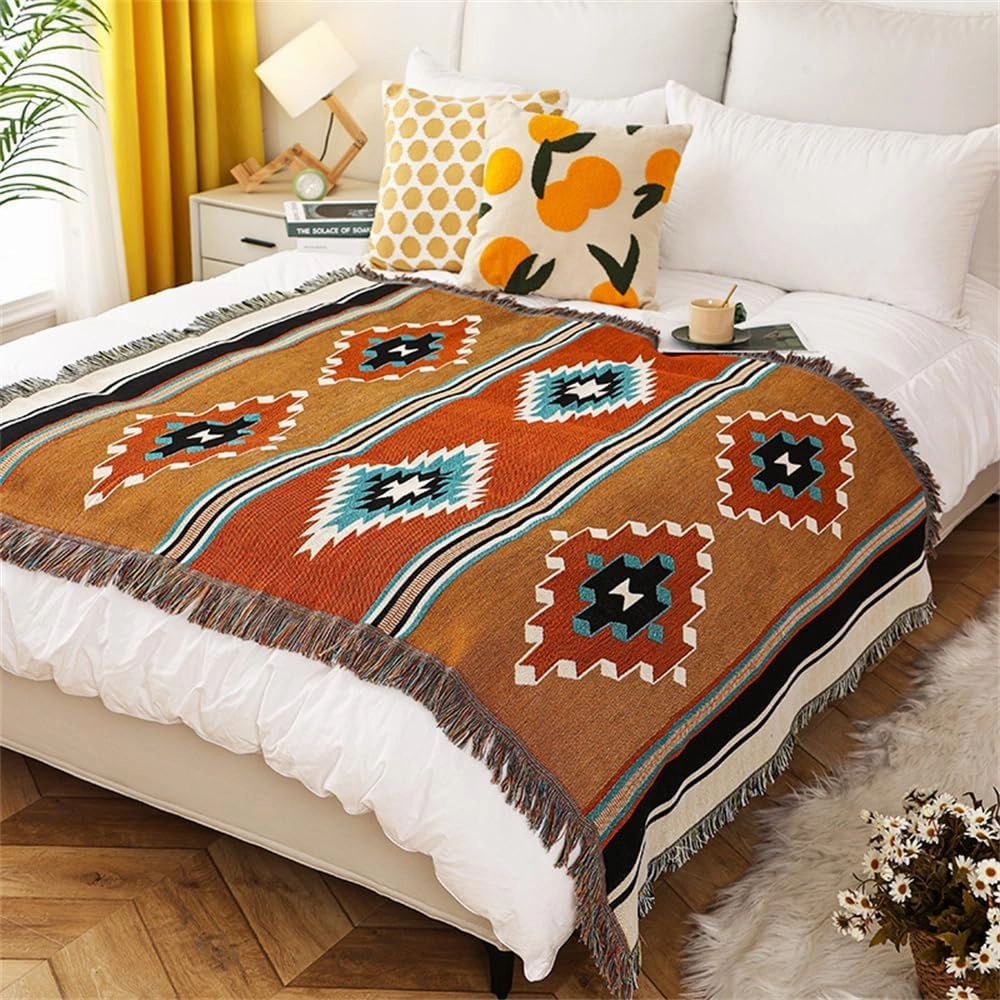 Homesy Boho Throw Blankets Southwestern Bed Throws Cover Reversible Green Aztec Southwest Blanket for Couch Chair Sofa Home Outdoor Beach Car Tent Travel Camping 51"x63"