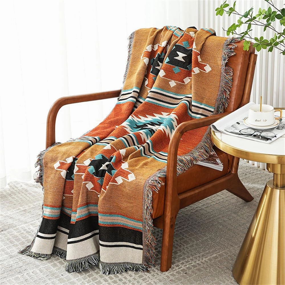 Homesy Boho Throw Blankets Southwestern Bed Throws Cover Reversible Green Aztec Southwest Blanket for Couch Chair Sofa Home Outdoor Beach Car Tent Travel Camping 51"x63"