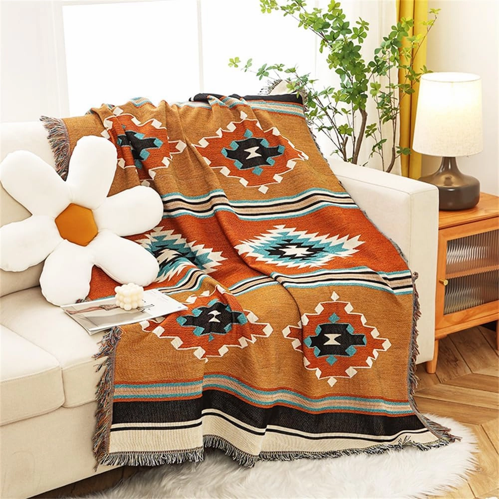Homesy Boho Throw Blankets Southwestern Bed Throws Cover Reversible Green Aztec Southwest Blanket for Couch Chair Sofa Home Outdoor Beach Car Tent Travel Camping 51"x63"