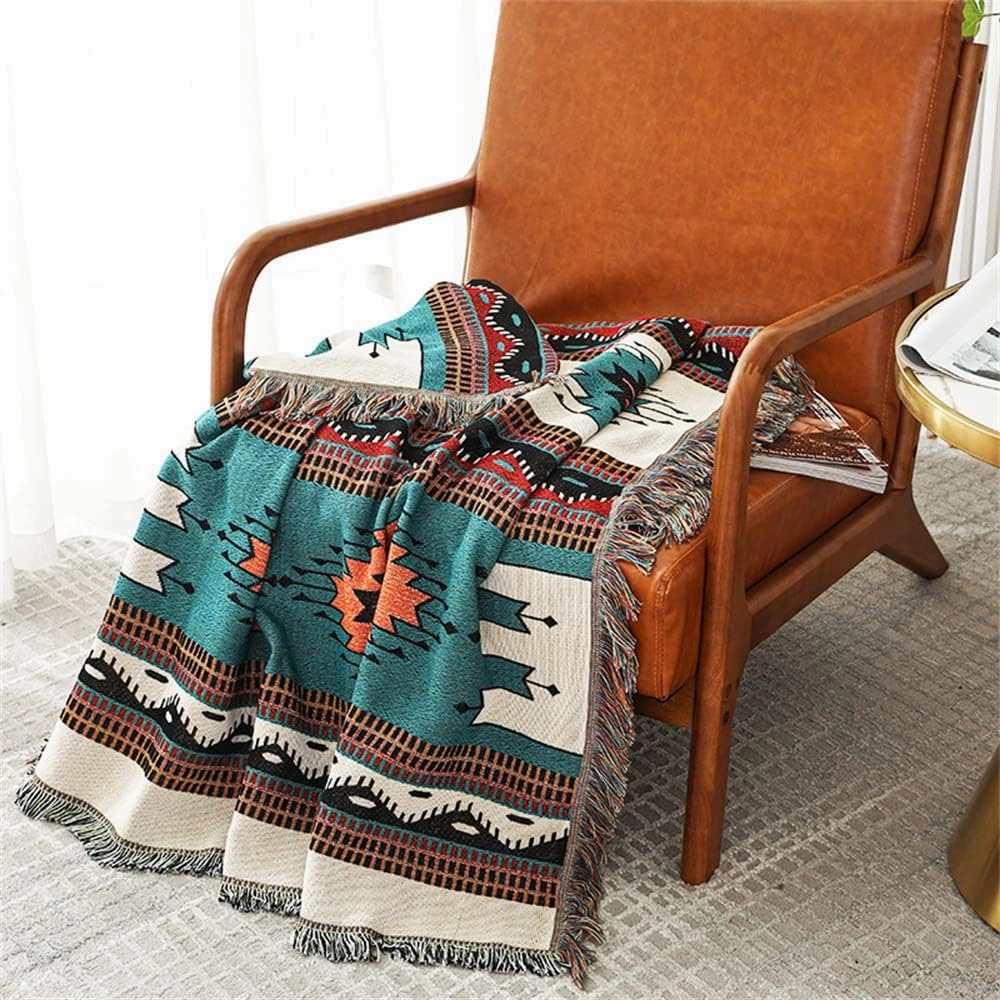 Homesy Boho Throw Blankets Southwestern Bed Throws Cover Reversible Green Aztec Southwest Blanket for Couch Chair Sofa Home Outdoor Beach Car Tent Travel Camping 63"x87"