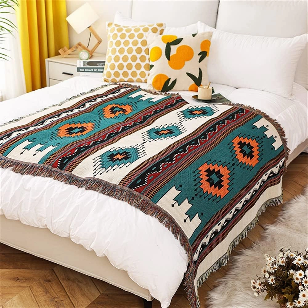 Homesy Boho Throw Blankets Southwestern Bed Throws Cover Reversible Green Aztec Southwest Blanket for Couch Chair Sofa Home Outdoor Beach Car Tent Travel Camping 63"x87"