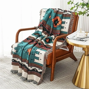 Homesy Boho Throw Blankets Southwestern Bed Throws Cover Reversible Green Aztec Southwest Blanket for Couch Chair Sofa Home Outdoor Beach Car Tent Travel Camping 63"x87"