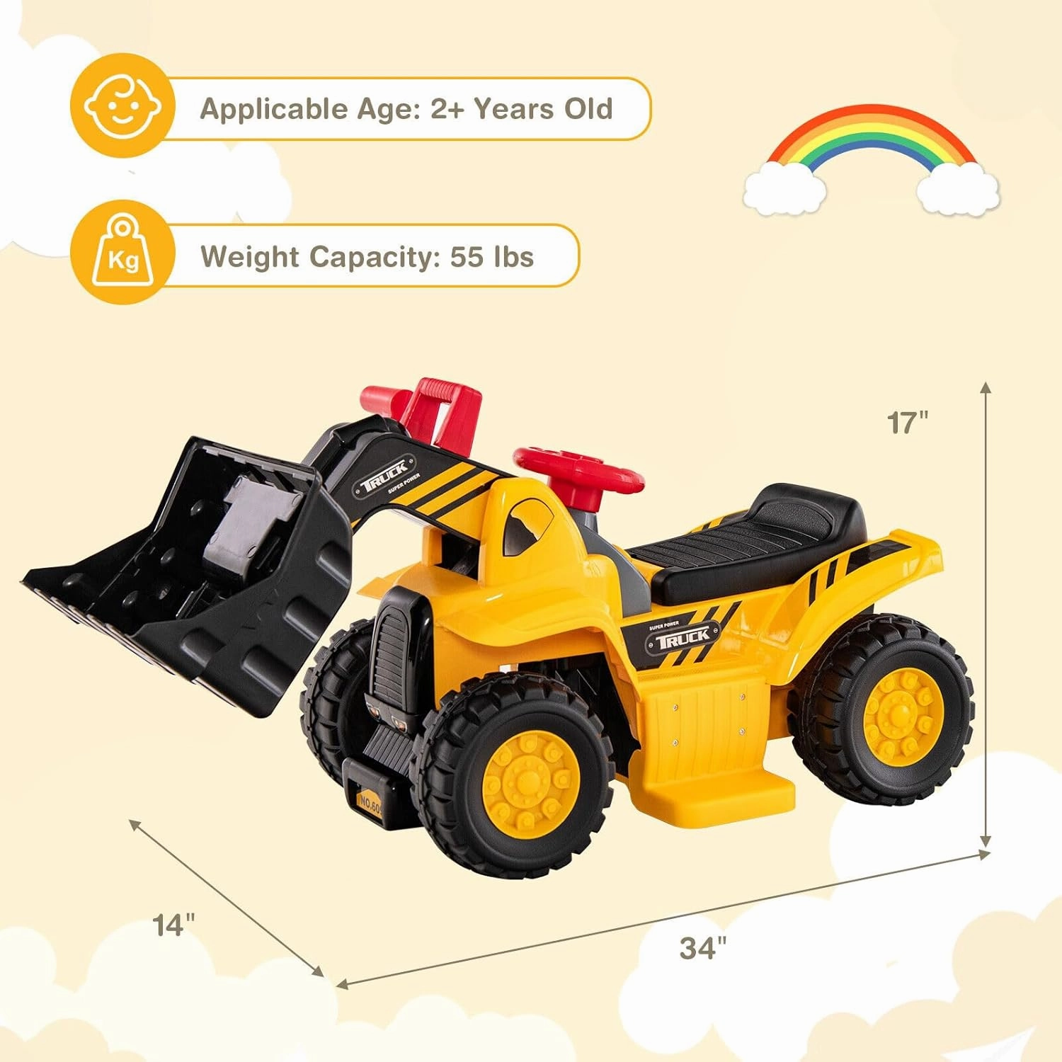 HONEY JOY Electric Ride on Push Car, 6V Toddler Bulldozer Digger w/Balls & Basketball Hoop, Outdoor Digging Scoop, Flexible Bucket, Ride on Excavator Construction Vehicle for Kids