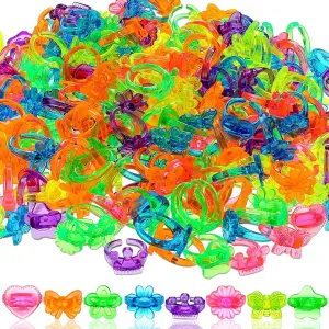 Honoson 500 Pcs Colorful Plastic Rings Bulk for Kids Girls Boys Glitter Ring Toys Party Favors Princess Dress up Accessories for Carnival Prizes, Parade Throws Game, Goodie Bag Stuffers, Birthday