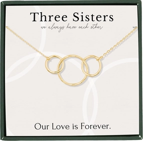 HOPE LOVE SHINE Sister Gift - Big, Little Sister Necklace, Jewelry, 14k Gold Plated Sterling Silver, 2 Interlocking Rings