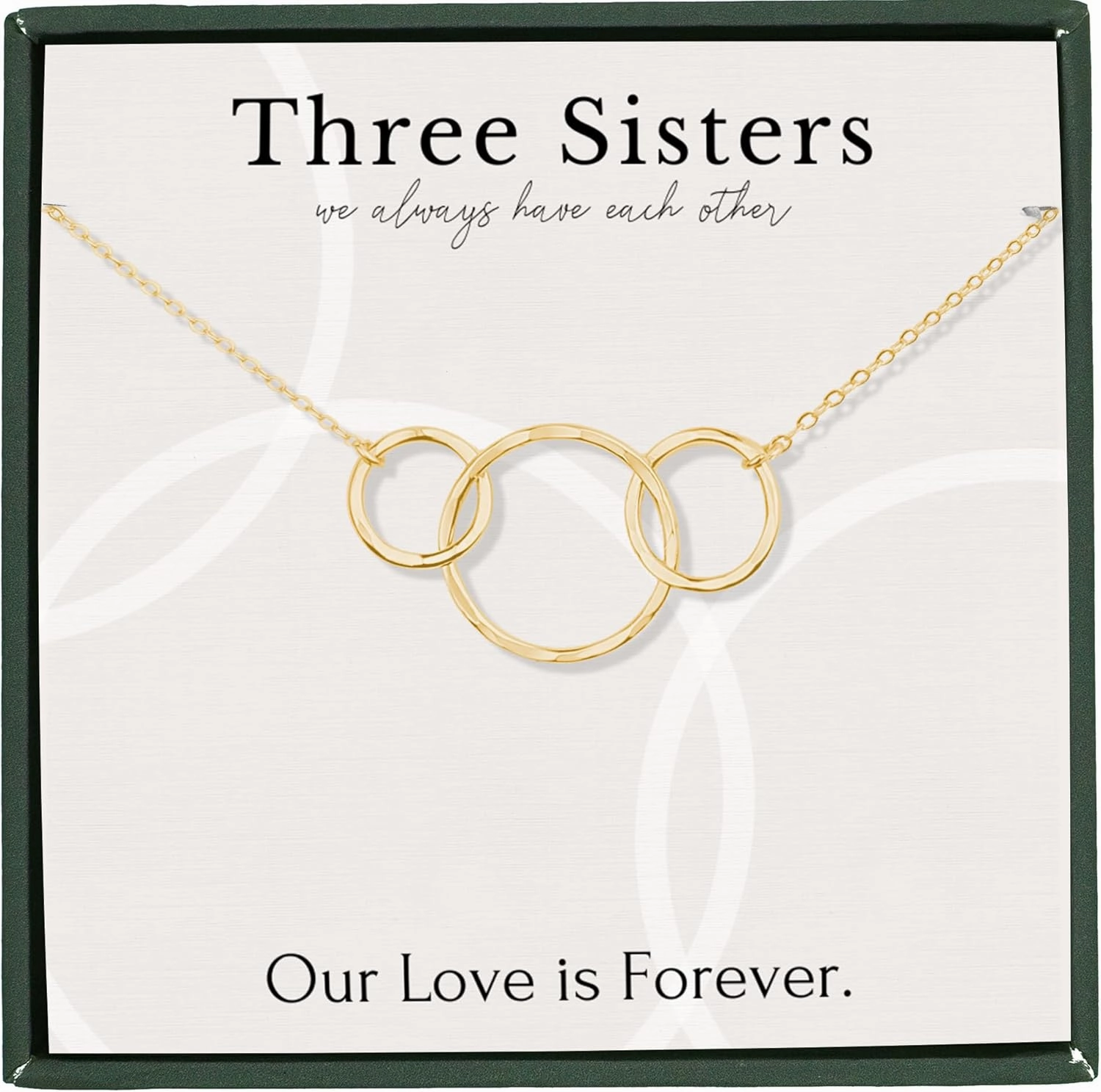 HOPE LOVE SHINE Sister Gift - Big, Little Sister Necklace, Jewelry, 14k Gold Plated Sterling Silver, 2 Interlocking Rings
