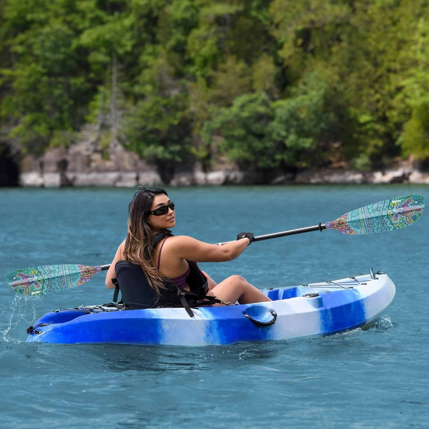Hornet Watersports Fiberglass Kayak Paddle for Adults- Ideal for Touring, Fishing and Boating- 90.5 inches / 230CM Adjustable with Carbon Fiber Shaft- Kayak Oars Kayaking Equipment