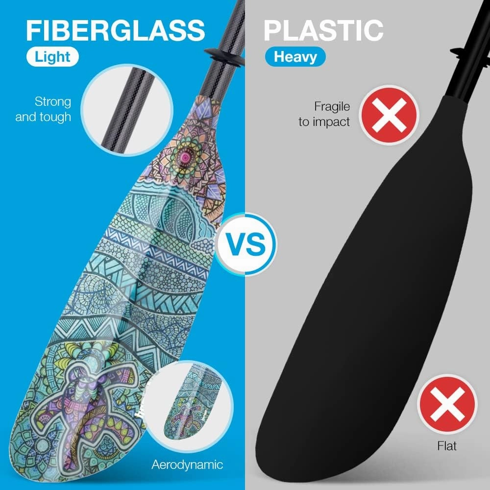 Hornet Watersports Fiberglass Kayak Paddle for Adults- Ideal for Touring, Fishing and Boating- 90.5 inches / 230CM Adjustable with Carbon Fiber Shaft- Kayak Oars Kayaking Equipment