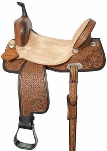 Horse Saddle Leather Western Barrel Racing Handmade Premium Racer Comfort Riding Trail Equestrian Tooled Carved Saddle for Horse Riding Size: 10-18 inches Seat Available, BRB195
