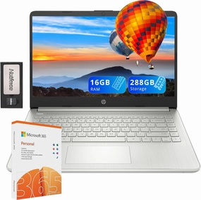 HP Stream 14" HD Laptop, Intel Celeron N4120, 16GB RAM, 288GB Storage (128GB eMMC   160GB SSD Docking Station Set), Intel UHD Graphics, HD Webcam, WiFi, Bluetooth, 1 Year Office 365, Win 11 S, Silver