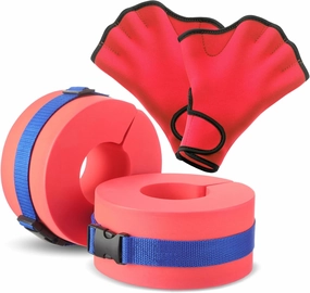 Hungdao Water Aerobics Set for Aquatic Exercise 1 Pair Swimming Glove 2 Pcs Foam Swim Aquatic Cuffs Water Weights Pool Resistance Fitness Equipment for Swimming Training Water Workouts