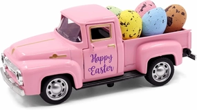 Huray Rayho Easter Truck with Eggs Metal Pink Vintage Farm Pickup Farmhouse Tabletop Tiered Tray Decor Home Kitchen Mantel Shelf Happy Spring Mini Diecast Truck Decorations