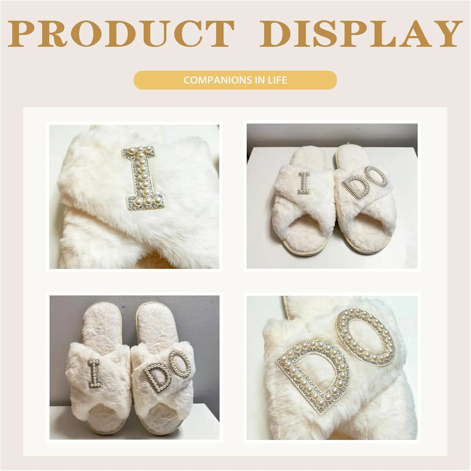 I Do Slippers With Bride Letter Makeup Open Toe Slippers For Women's Wedding Slippers Fuzzy Soft House Slippers For Bachelorette Party