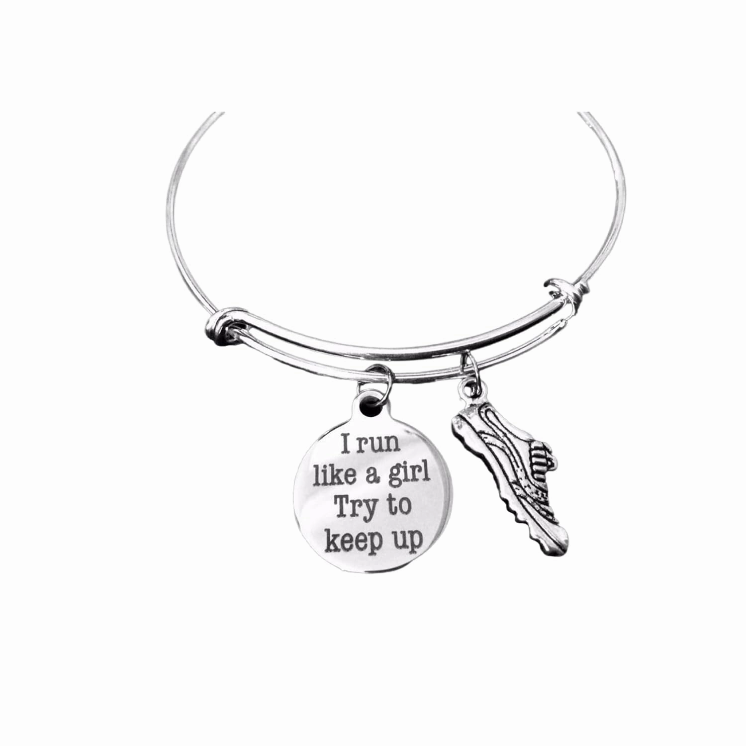 I Run Like A Girl Try To Keep Up Charm Bracelet Expandable Finish Line Gift Girls Cross Country