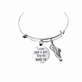 I Run Like A Girl Try To Keep Up Charm Bracelet Expandable Finish Line Gift Girls Cross Country
