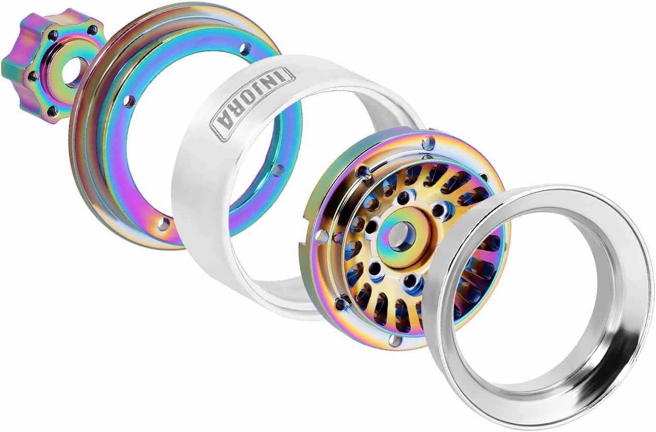 INJORA CNC Aluminium 1.0" Beadlock Wheel Rim for 1/18 1/24 RC Crawler (Rainbow)
