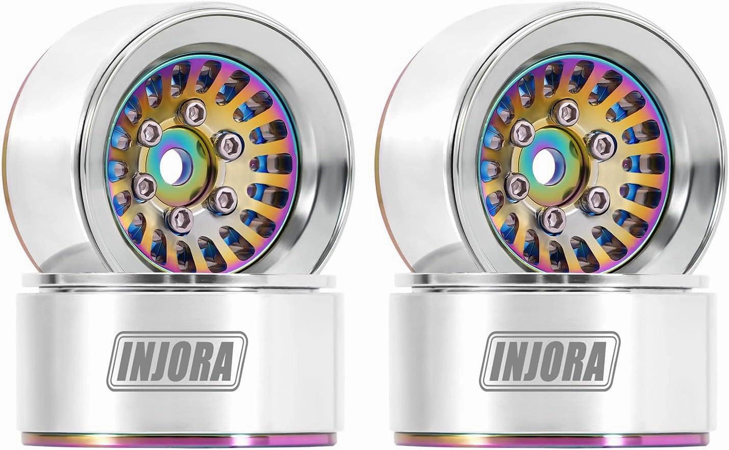 INJORA CNC Aluminium 1.0" Beadlock Wheel Rim for 1/18 1/24 RC Crawler (Rainbow)