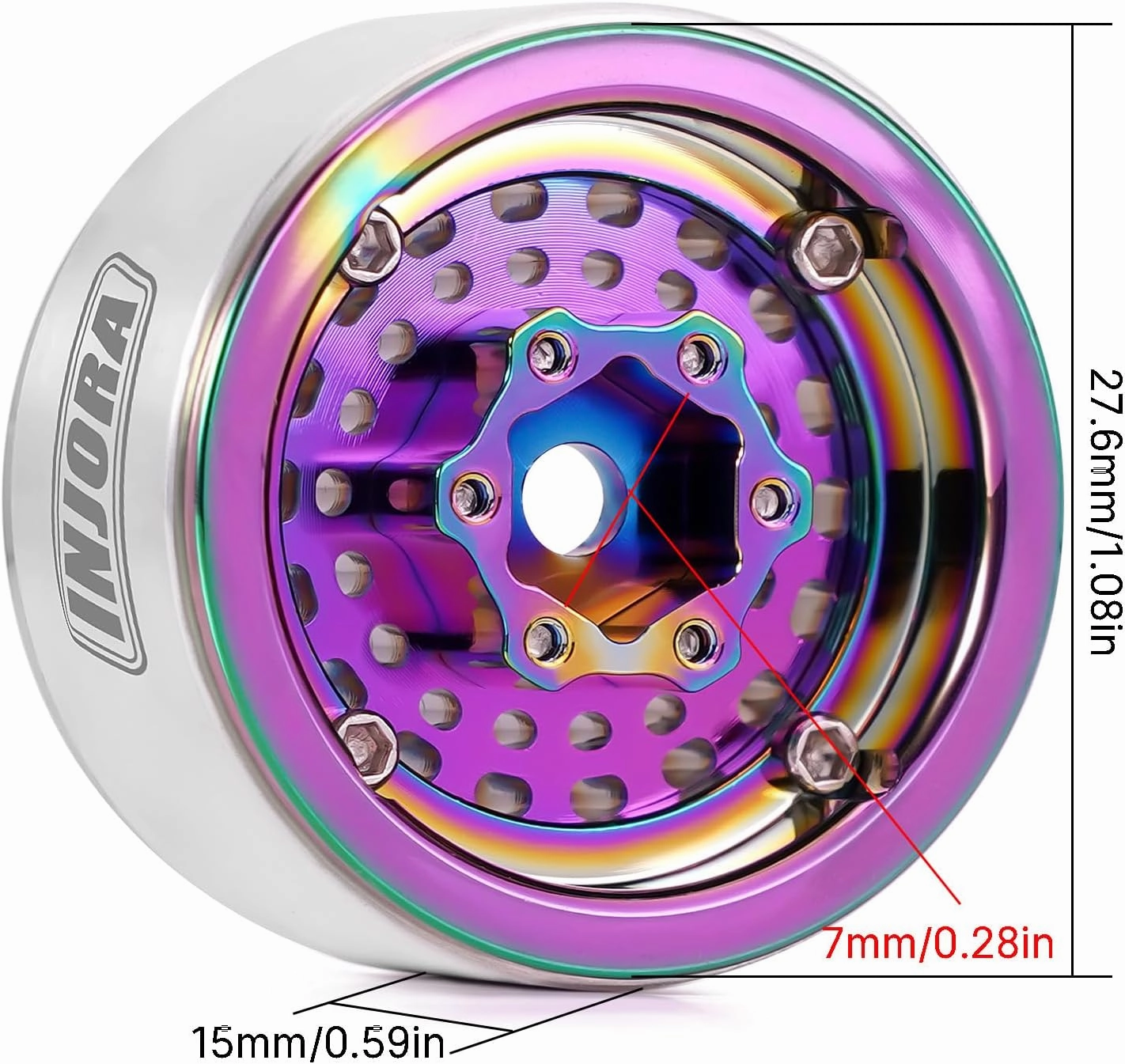 INJORA CNC Aluminium 1.0" Beadlock Wheel Rim for 1/18 1/24 RC Crawler (Rainbow)