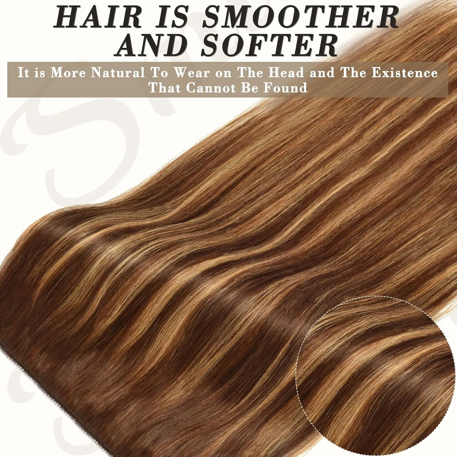 Invisible Wire Hair Extensions Real Human Hair-Smilco Balayage Dark Brown to Chestnut Brown 20 Inch 100g Hair Extension Invisible Natural Straight Hairpiece With Transparent Fish Line Hair Wire