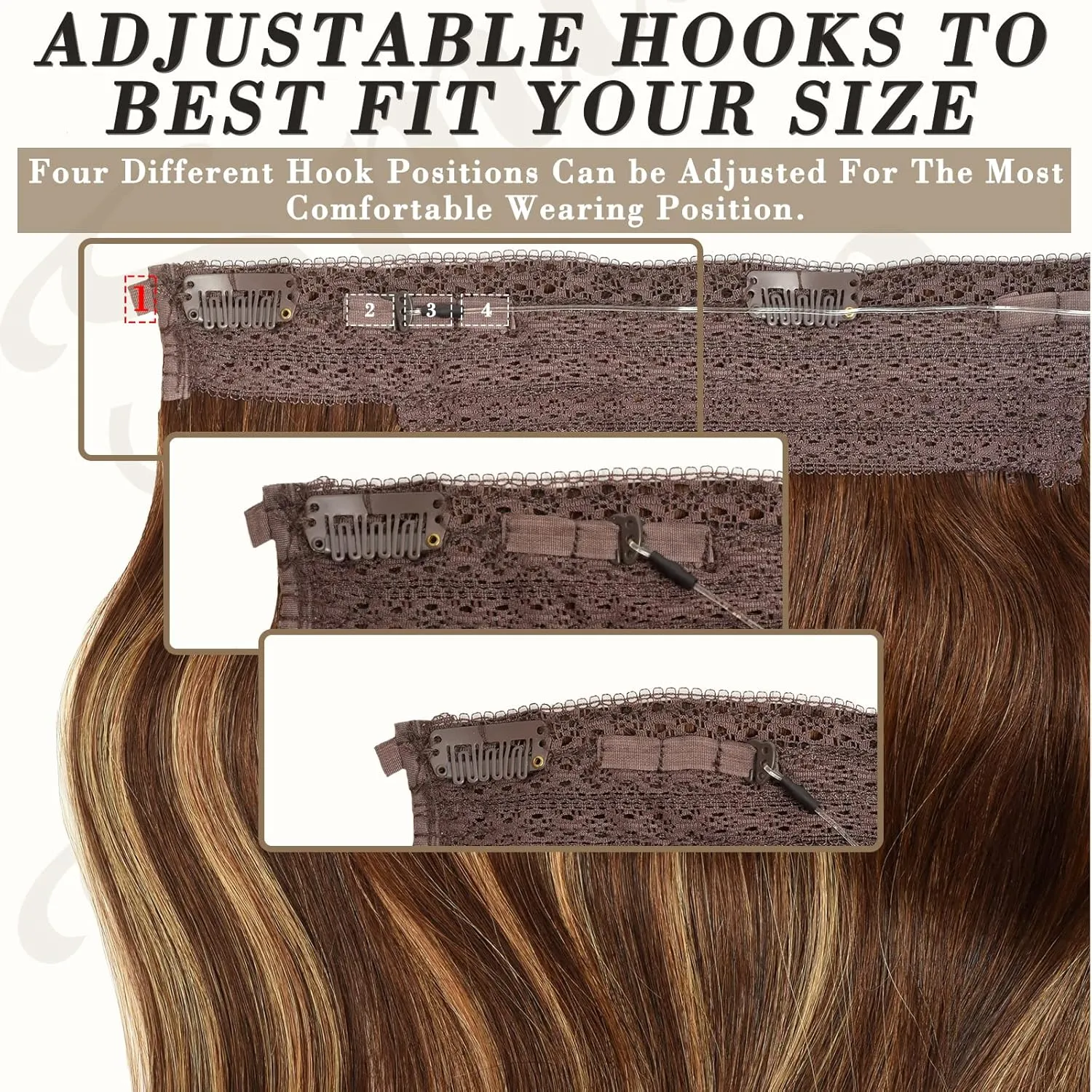 Invisible Wire Hair Extensions Real Human Hair-Smilco Balayage Dark Brown to Chestnut Brown 20 Inch 100g Hair Extension Invisible Natural Straight Hairpiece With Transparent Fish Line Hair Wire