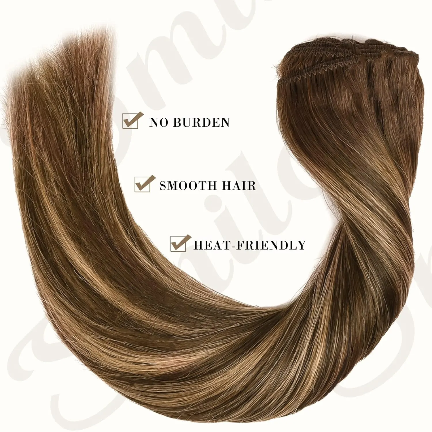 Invisible Wire Hair Extensions Real Human Hair-Smilco Balayage Dark Brown to Chestnut Brown 20 Inch 100g Hair Extension Invisible Natural Straight Hairpiece With Transparent Fish Line Hair Wire