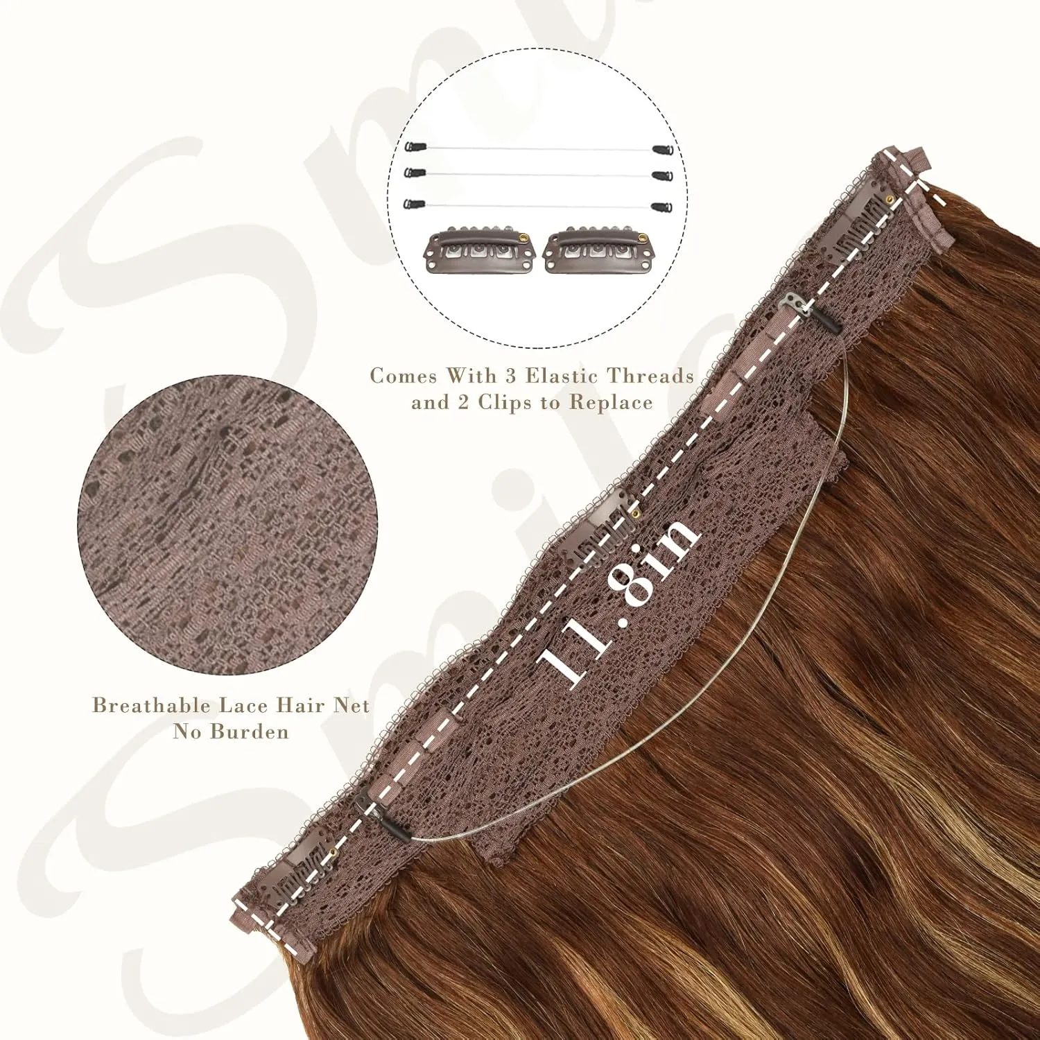 Invisible Wire Hair Extensions Real Human Hair-Smilco Balayage Dark Brown to Chestnut Brown 20 Inch 100g Hair Extension Invisible Natural Straight Hairpiece With Transparent Fish Line Hair Wire