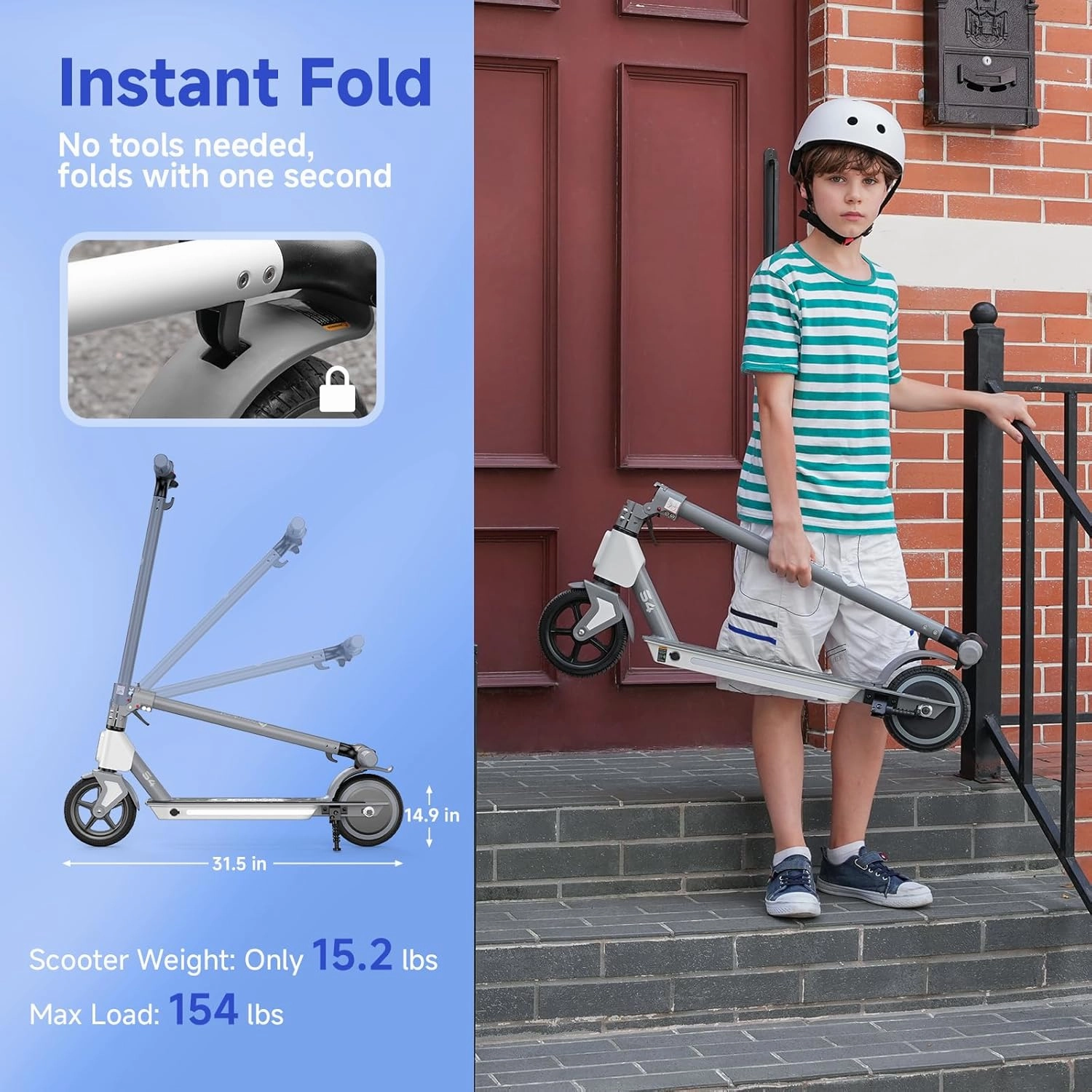 isinwheel S4 Electric Scooter for Kids Ages 6-14, 200W Foldable Kids Electric Scooter with 3 Speeds (5/8/12 Mph), LED Display, Colorful Lights, Gift for Kid