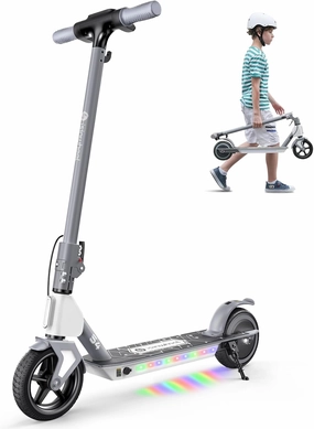isinwheel S4 Electric Scooter for Kids Ages 6-14, 200W Foldable Kids Electric Scooter with 3 Speeds (5/8/12 Mph), LED Display, Colorful Lights, Gift for Kid