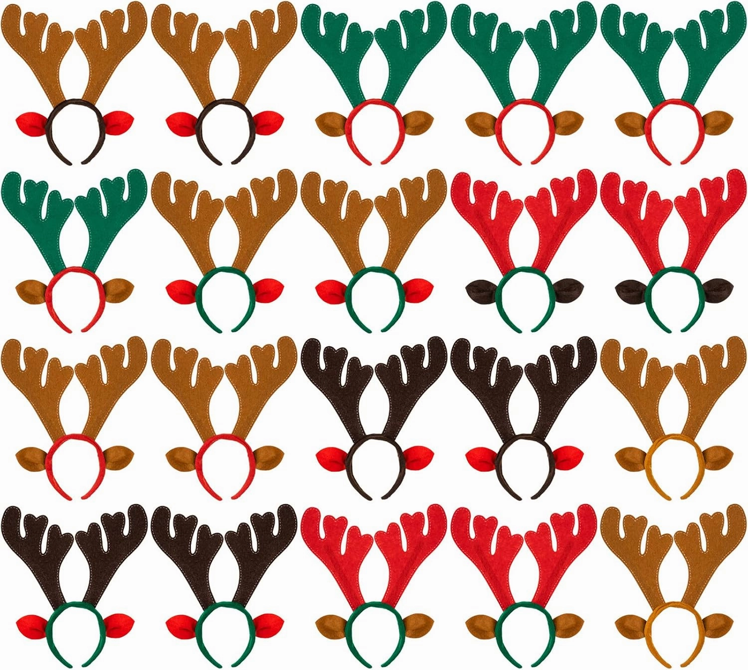 Janinka 20 Pcs Christmas Reindeer Antlers Headband Christmas Headbands Deer Headband with Ears Xmas Deer Horn Funny Cute Reindeer Hair Hoop for Kids Adults Holiday Costume, 13.58 Inch