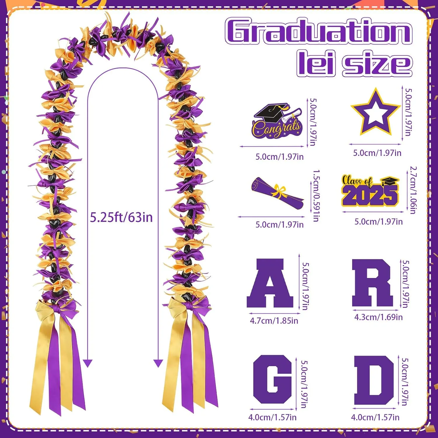 Jansun Graduation Lei Graduation Ribbon Leis Graduation Kukui Nut Leis Purple and Gold Braided Lei Honor Cord Class of 2025 College Gift Congrats Grad Party Supplies