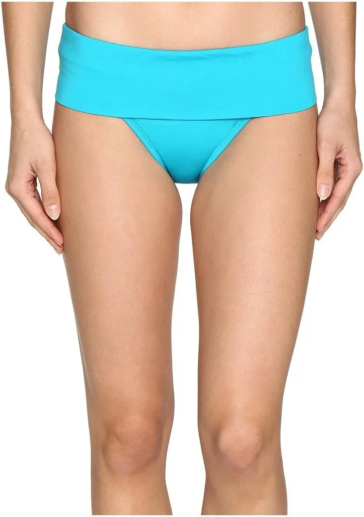 Jantzen Women's Solid Shirred Fold-Over Waist Full Coverage Swimsuit Bikini Bottom, Turquoise, 6