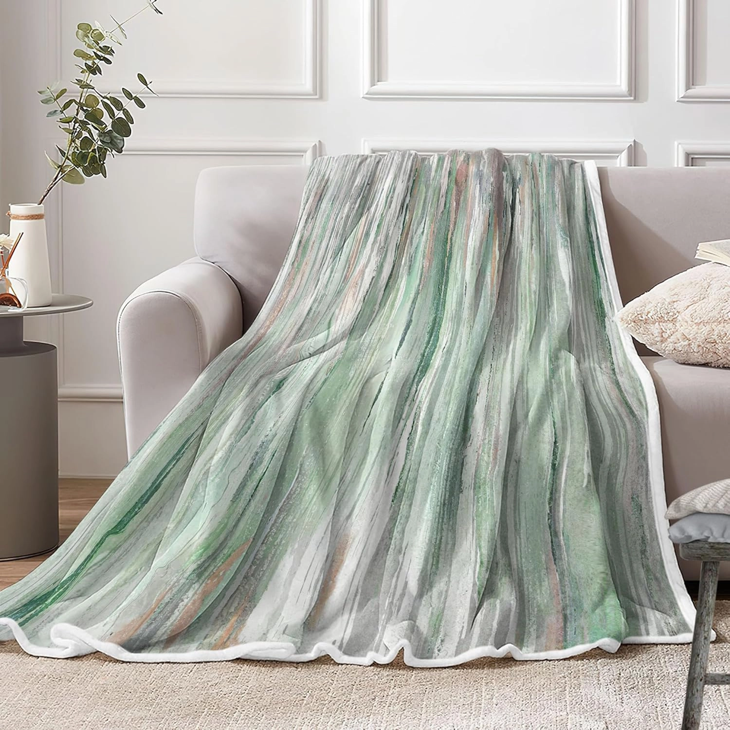 JAWO Sage Green Throw Blanket, Green Blankets Abstract Soft Fleece Blankets for Couch Sofa Bedroom, Morden Navy green teal Cooling blanket for Women Girls Gifts, 50X60