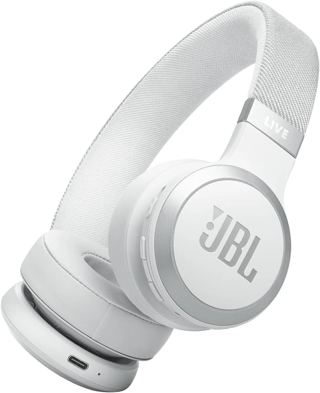JBL Live 670NC - Wireless On-Ear Headphones with Adaptive Noise Cancelling with Smart Ambient, Up to 65H Battery Life with Speed Charge, Lightweight, Comfortable and Foldable Design (White)
