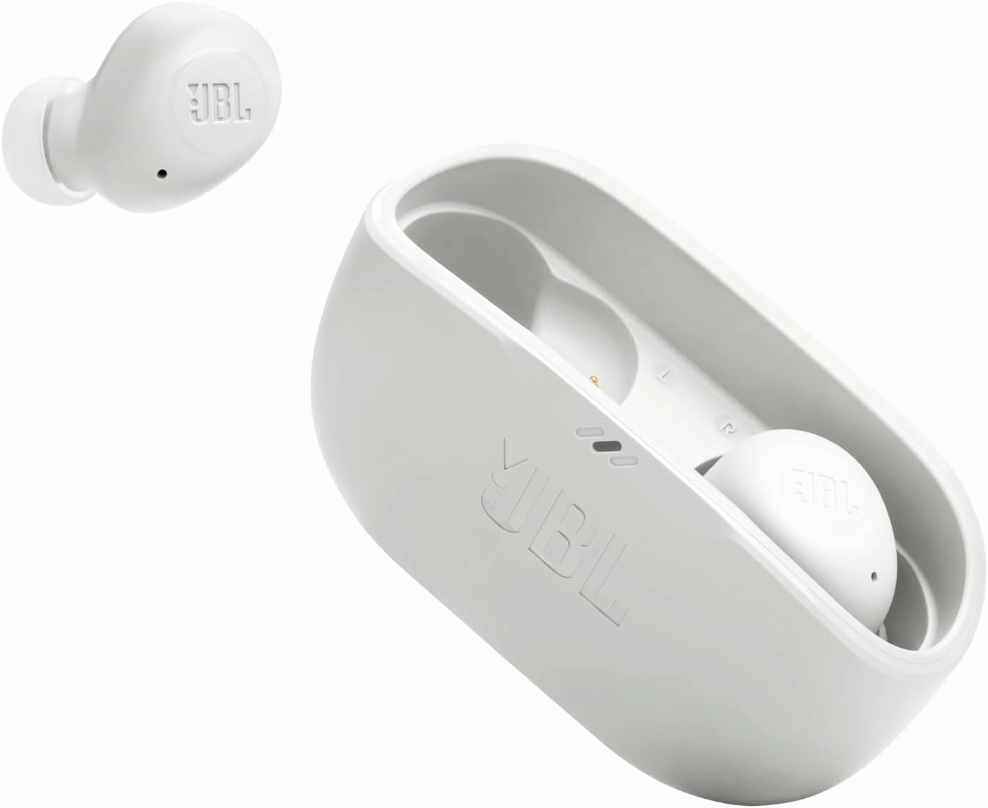 JBL Vibe Buds - True Wireless Earbuds, Smart Ambient, VoiceAware, Up to 32 total hours of battery life with speed charging, Water and dust resistant, JBL Deep Bass Sound (White)