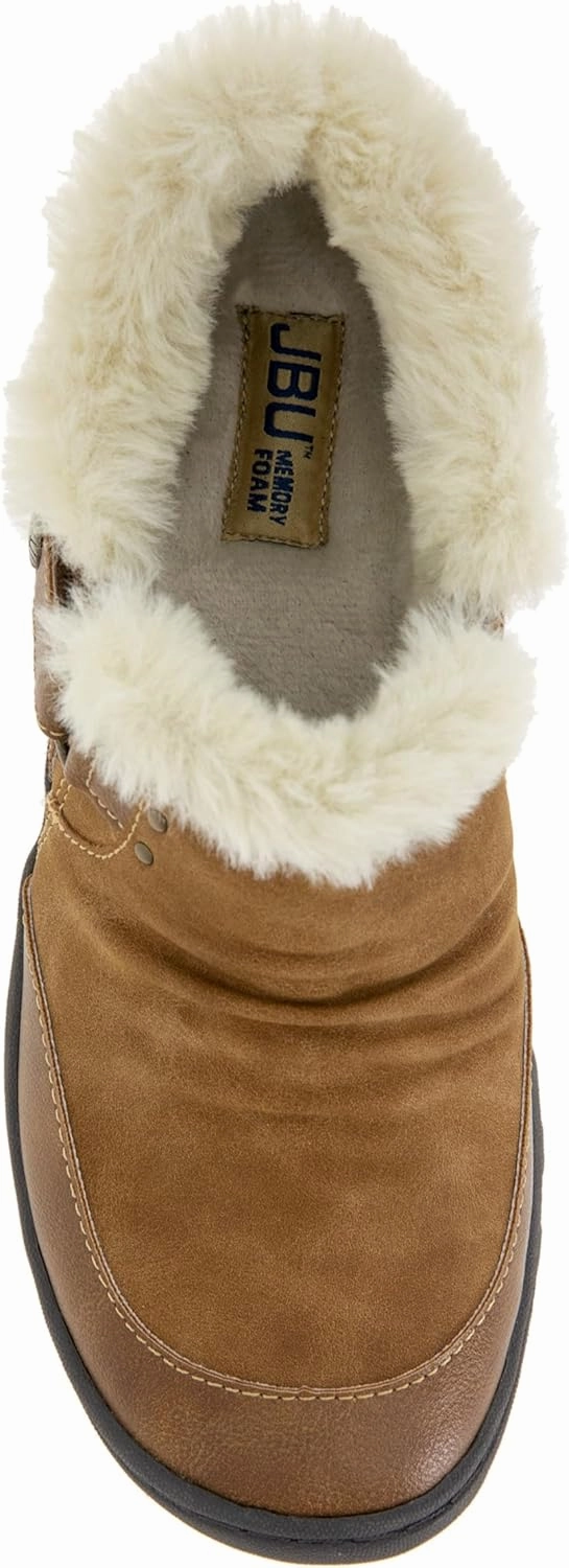 JBU Women's Heather Faux Fur Collar Fashion Comfort Casual Slip On Shoe