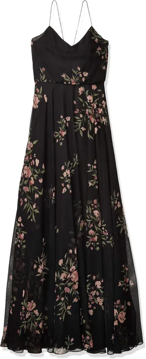 Jenny Yoo Women's Inesse Thin Strap V Neck Long Floral Chiffon Gown