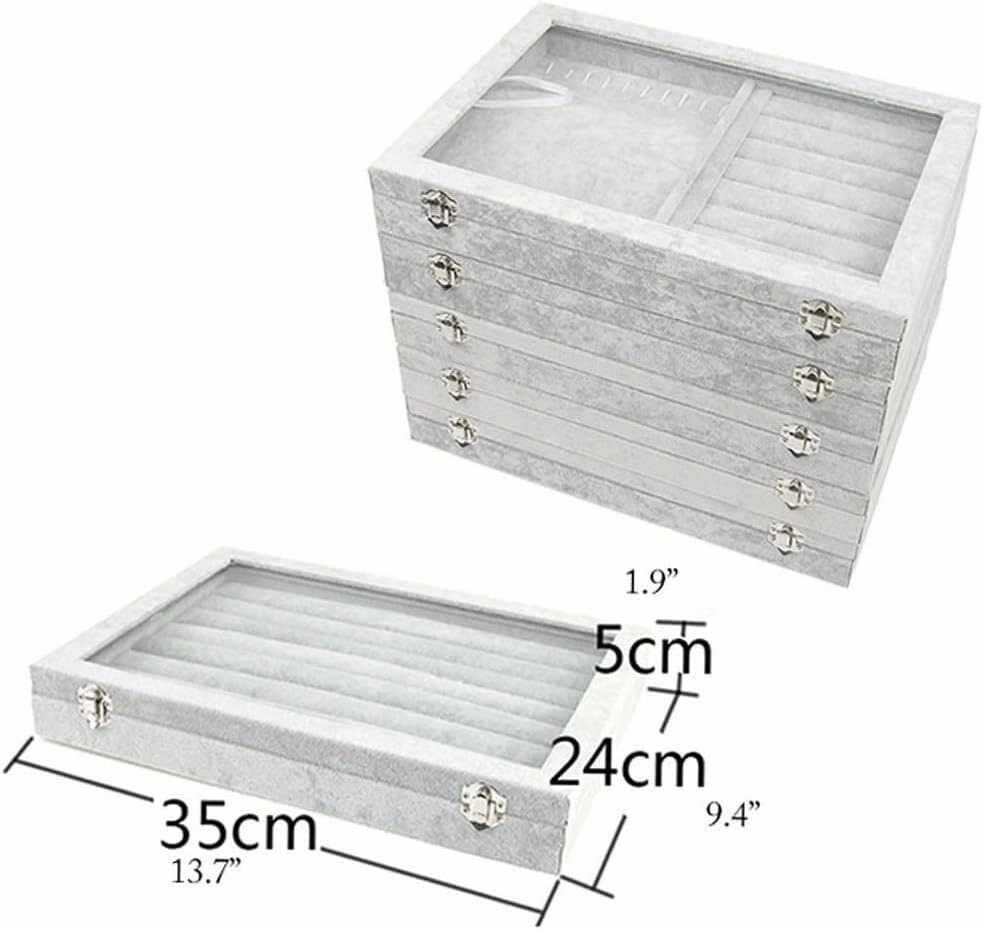 Jewellery Box Organizer 10 Different Designs Clear Glass Lid Velvet Jewelry Organizer Box Jewelry Showcase for Watch Earrings Rings. Jewellery Display Case(A)