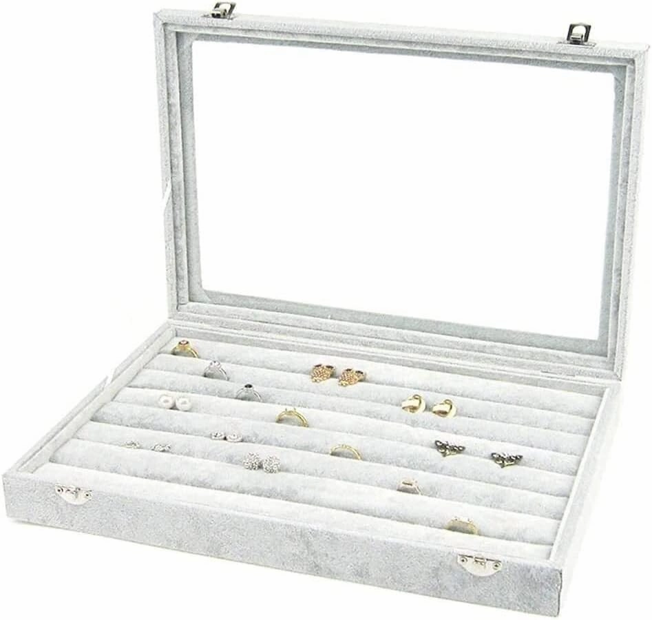 Jewellery Box Organizer 10 Different Designs Clear Glass Lid Velvet Jewelry Organizer Box Jewelry Showcase for Watch Earrings Rings. Jewellery Display Case(A)