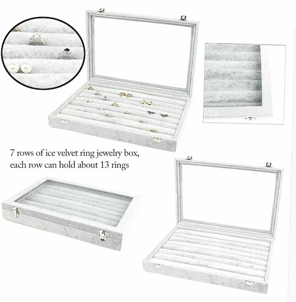 Jewellery Box Organizer 10 Different Designs Clear Glass Lid Velvet Jewelry Organizer Box Jewelry Showcase for Watch Earrings Rings. Jewellery Display Case(A)