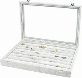 Jewellery Box Organizer 10 Different Designs Clear Glass Lid Velvet Jewelry Organizer Box Jewelry Showcase for Watch Earrings Rings. Jewellery Display Case(A)
